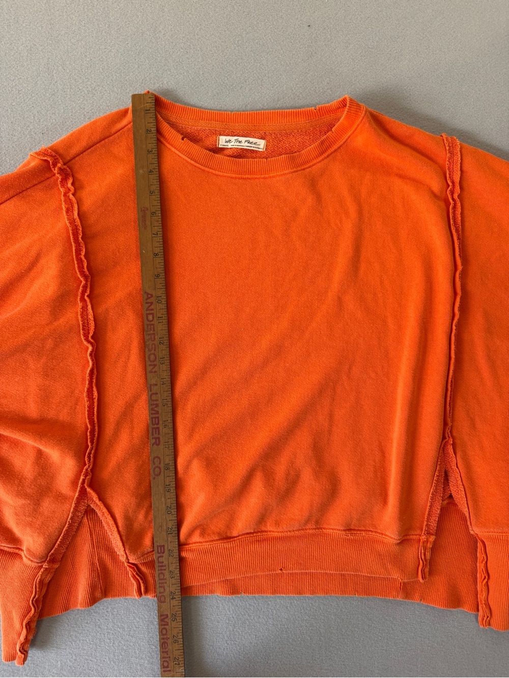 We The Free Orange Oversized Sweatshirt Womens XS Exposed Seam Pullover - Picture 8 of 16